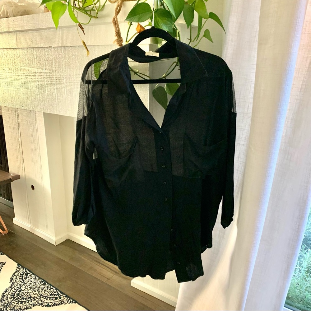 LF black button down blouse